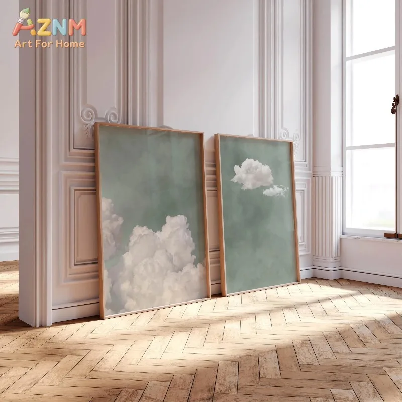 Sage Green Cloud Wall Art Poster Abstract Sky Art Canvas Prints For Modern Living Room Bedroom Dormitory Home Aesthetic Decor