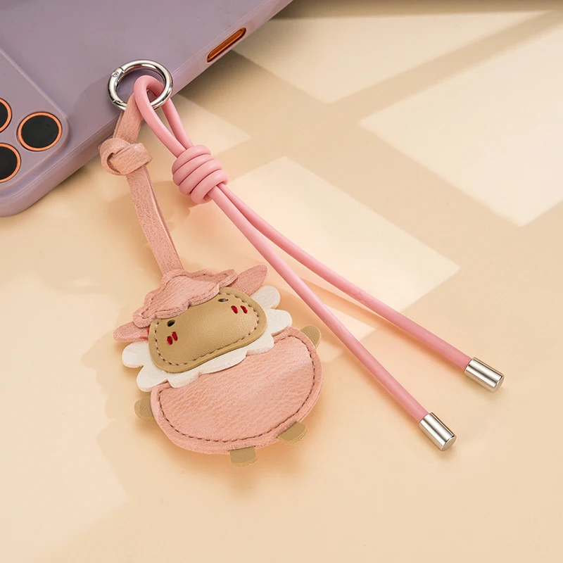 PU Leather Animal Sheep Goat Woven Hand Rope Key Keychain Charm Purse Handbag Pendent Ornament Car Party Birthday Gift Keyring