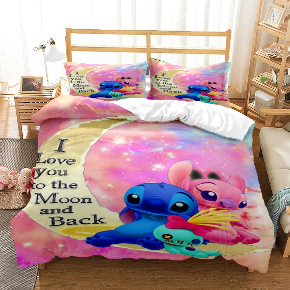 

Disney Cartoon Cute Stitch Print Three Piece Bedding Set Cover Sets With Pillowcase Children Or Adults King Queen Full Twin Size