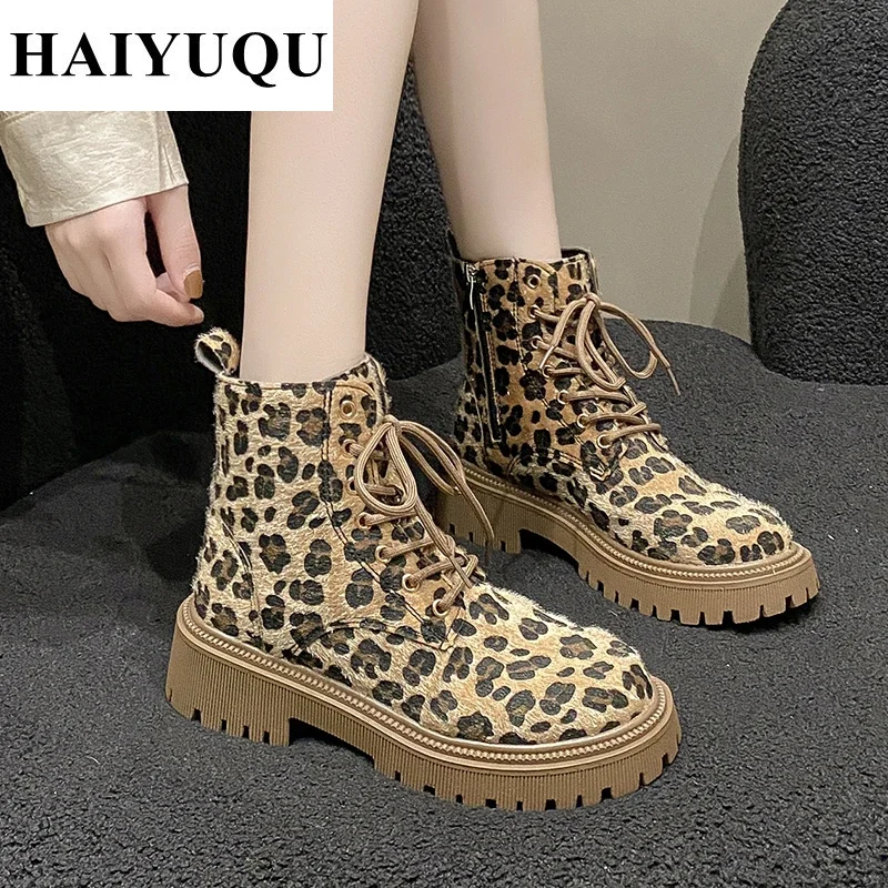 Botines con plataforma de leopardo para Mujer, zapatos de ante, Botas deportivas de nieve a la moda, zapatos informales con cremallera, invierno, 2025