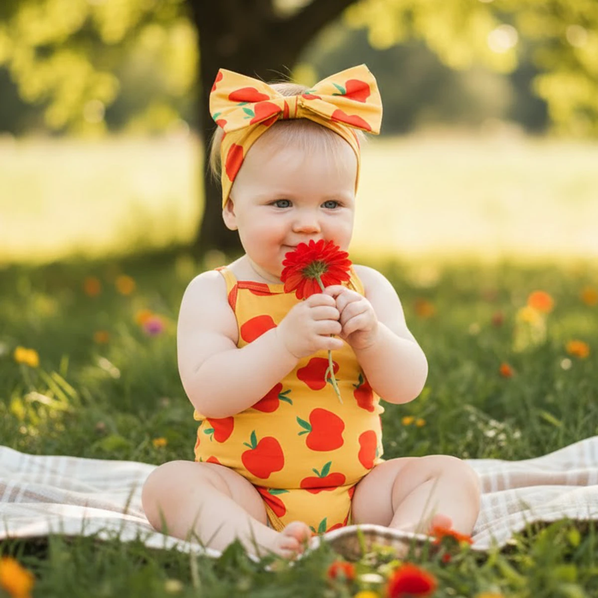 Sanlutoz Summer Baby Girls Bodysuit Fruit Print Infants Clothing Casual with Headband Cute