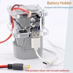Acrylic DIY Battery Holder Converter Adapter with USB&DC Port Suitable for 16.8V Li-ion Electric Tool Battery Hand Drill Battery
