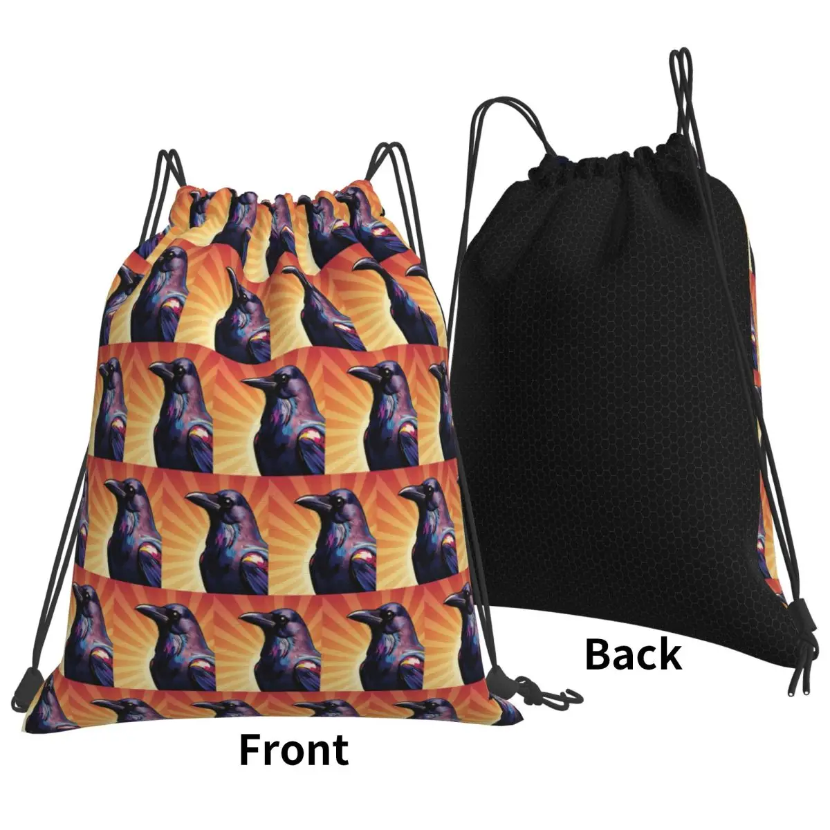 Radiant Raven Cosmic Sunburst Backpacks Fashion Drawstring Bags Sports Bag Book Bags for Man Woman School