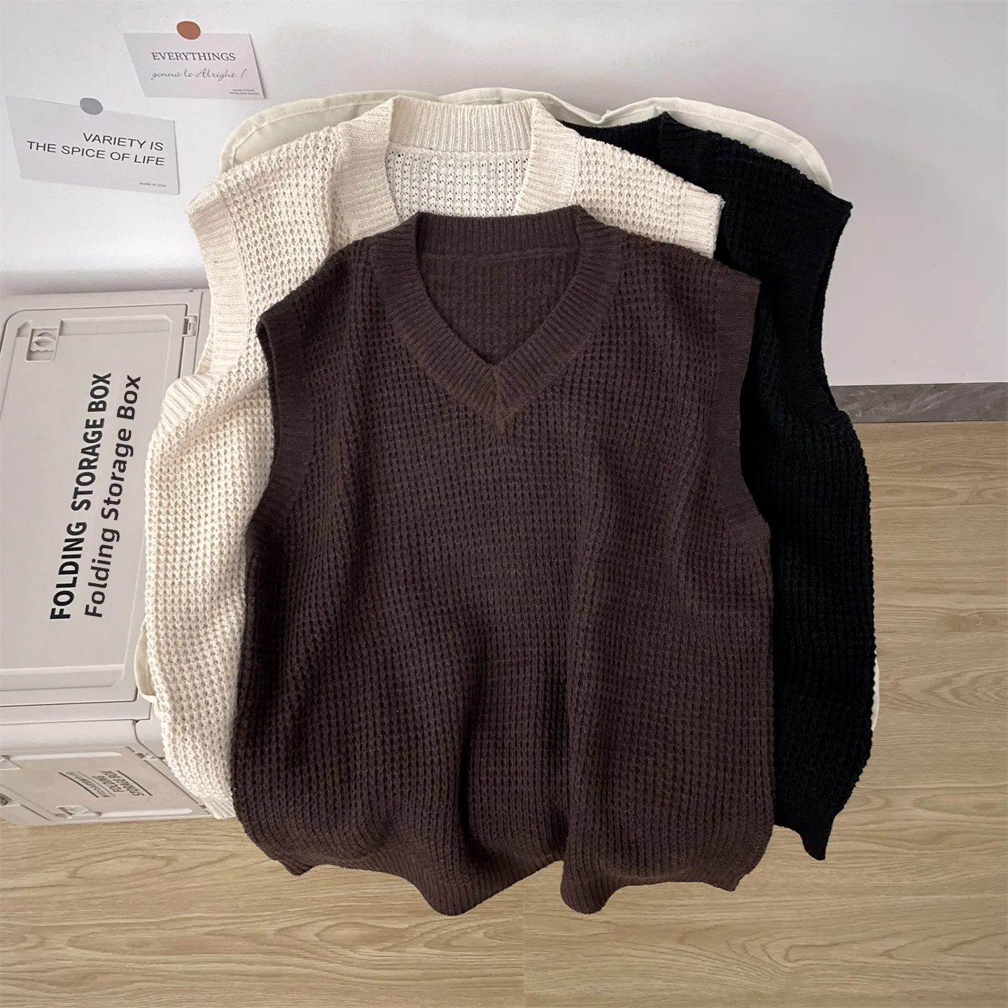 

Ретро-жилет вязаный с V-образным вырезом, мужской, в японском стиле, для пар, повседневная верхняя одежда, свитер-жилет