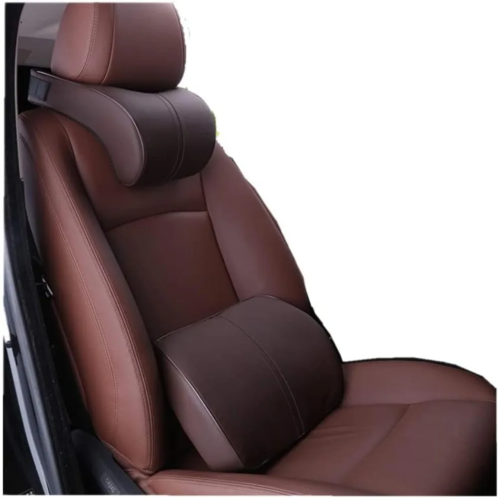 

ZLOHPAE Car seat Lumbar Support Pillow and car Neck Support Pillow kit, Soft Leather Surface and high-Density Memory Foam are Er