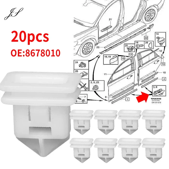20Pcs 8678010 Side Skirt Sill Moulding Cover Trim Clips 31214496 For Volvo C30 S40 S80 V50 V70 40 S60 S80L  XC90 XC60 Fastener