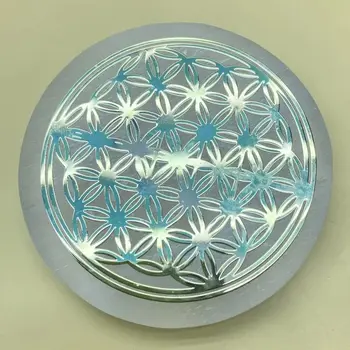 Natural Selenite Slice Slab White Gypsum 7 Chakras Flower of Life Charging Plate Yoga Meditation Fengshui Healing Crystal Gift