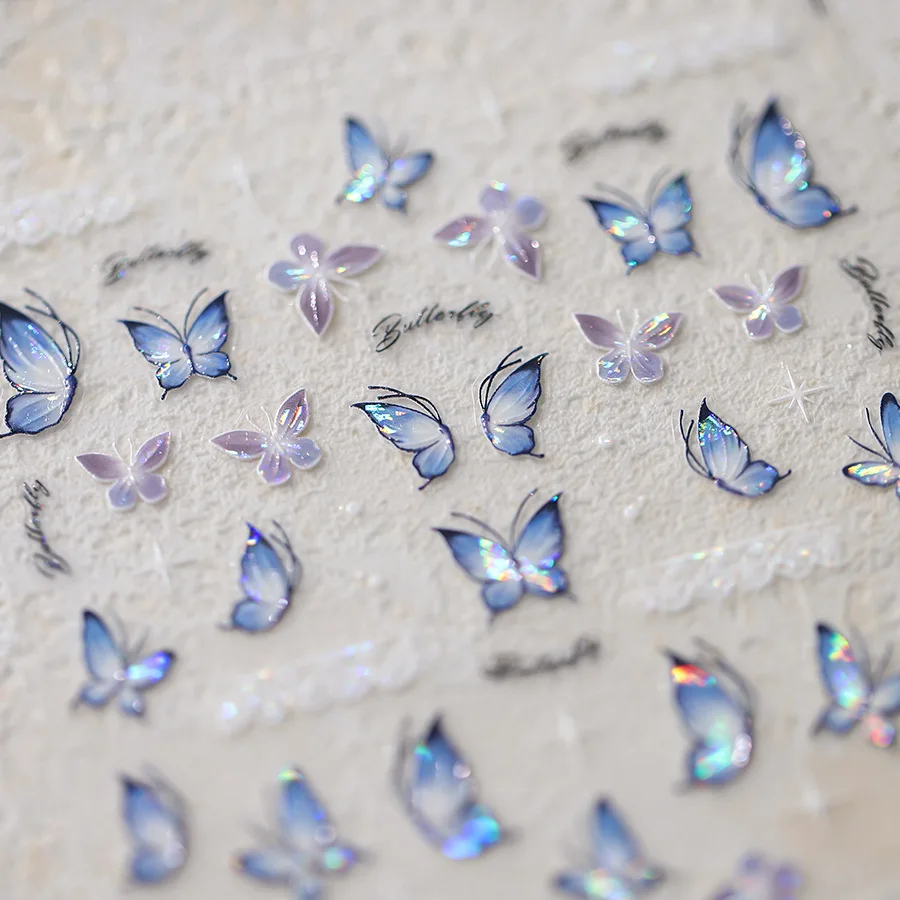 Purple Polarized Illusion Butterfly White Lace 3D Self Adhesive Nail Art Decorations Stickers Delicate Manicure Decals Wholesale