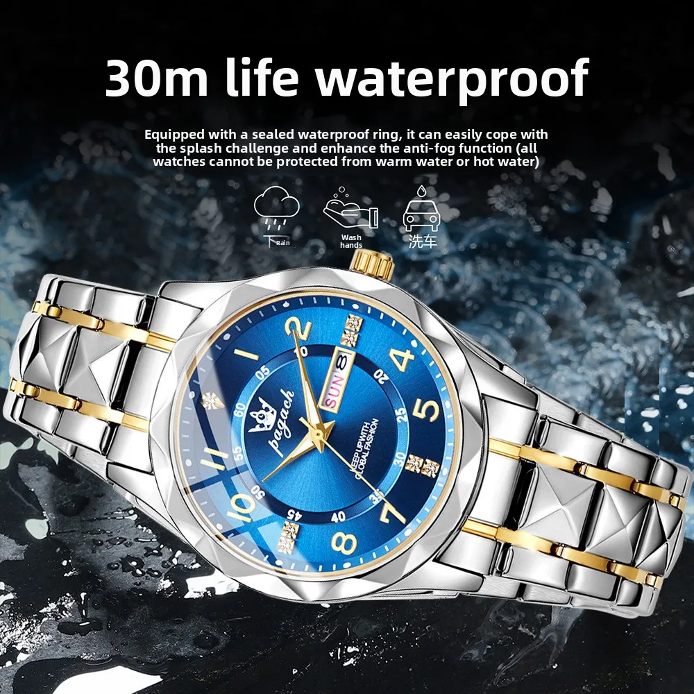 New Luxury Men's Business Watch, Waterproof Luminous Dial, Stainless Steel Quartz Wristwatch for Men