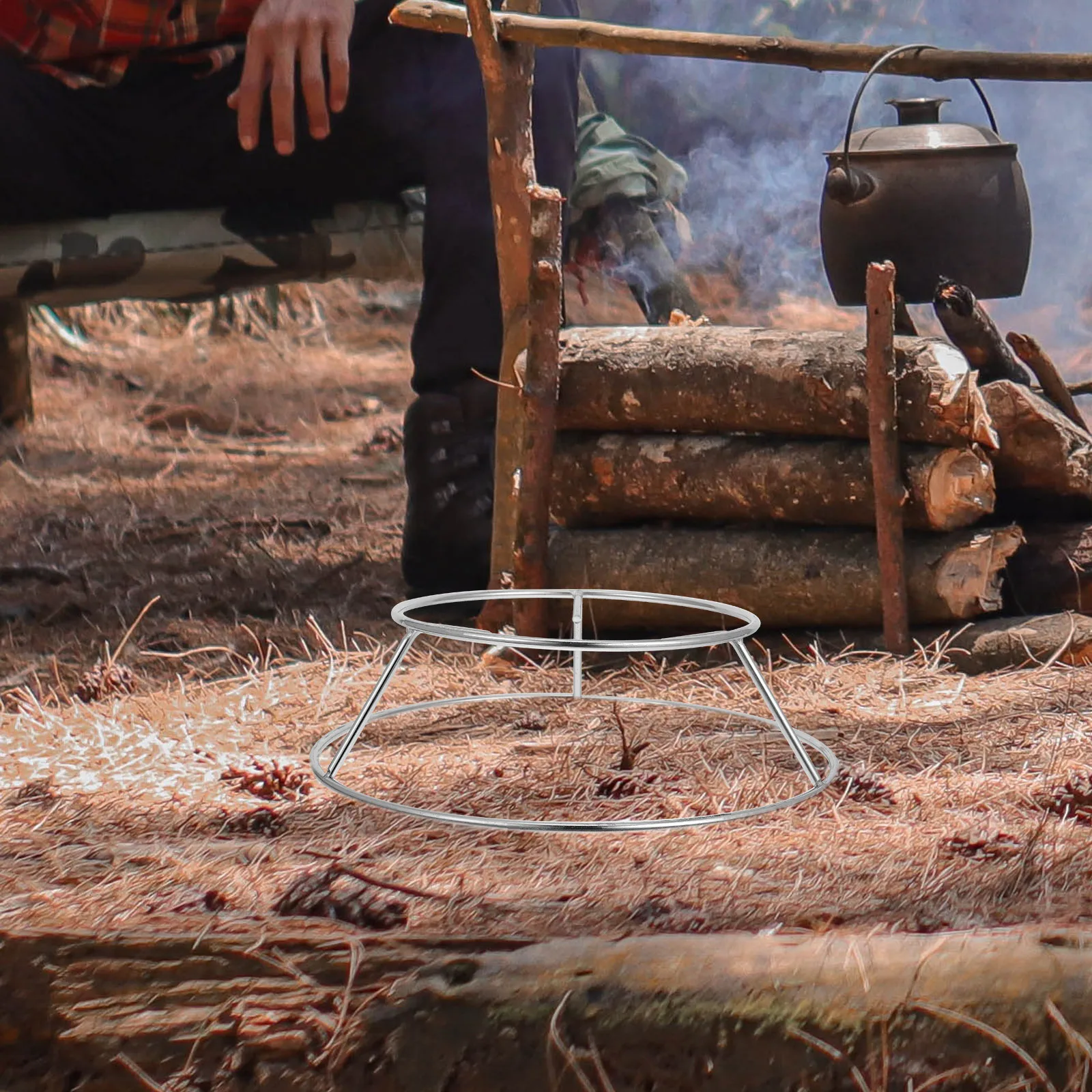 

1pc Stainless Steel Round Pot Rack Heavy Duty Cooking Stand For Outdoor Camping Firewood Stove Baking Steaming Grill Tool