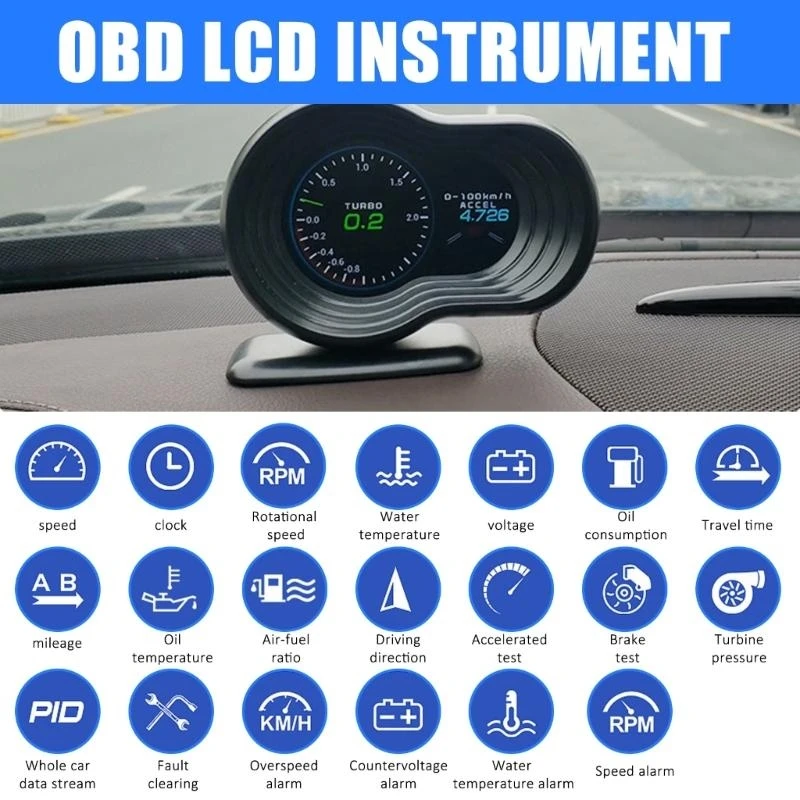 XA6H LCD Car Head Up Display Data Projection Multifunctional LCD HUD Screen Displays Quick Installation for Enhances Safety