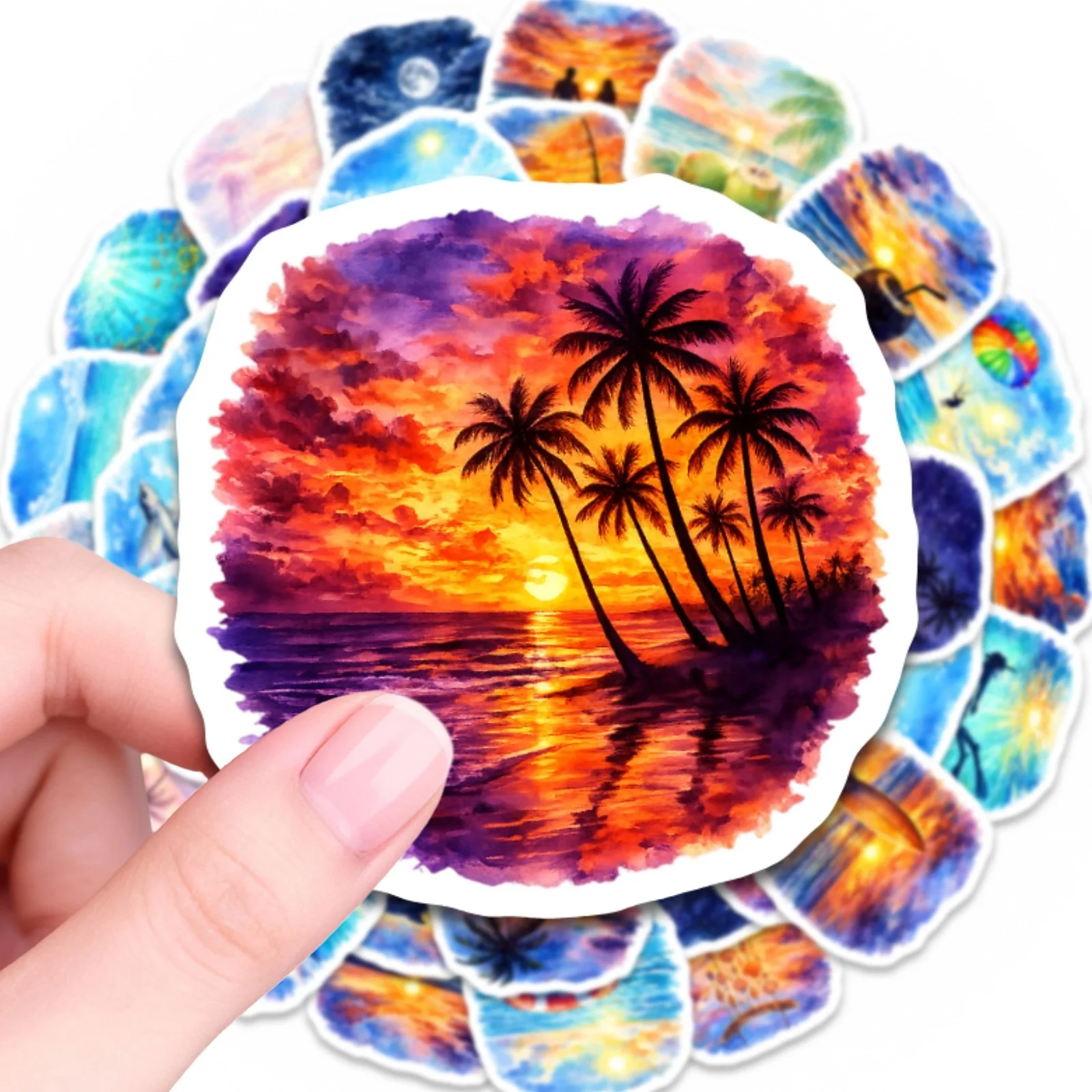 50-Pack Summer Beach Vacation Ocean Landscape Graffiti Stickers Waterproof Decals for Phone Guitar Helmet Luggage Notebook