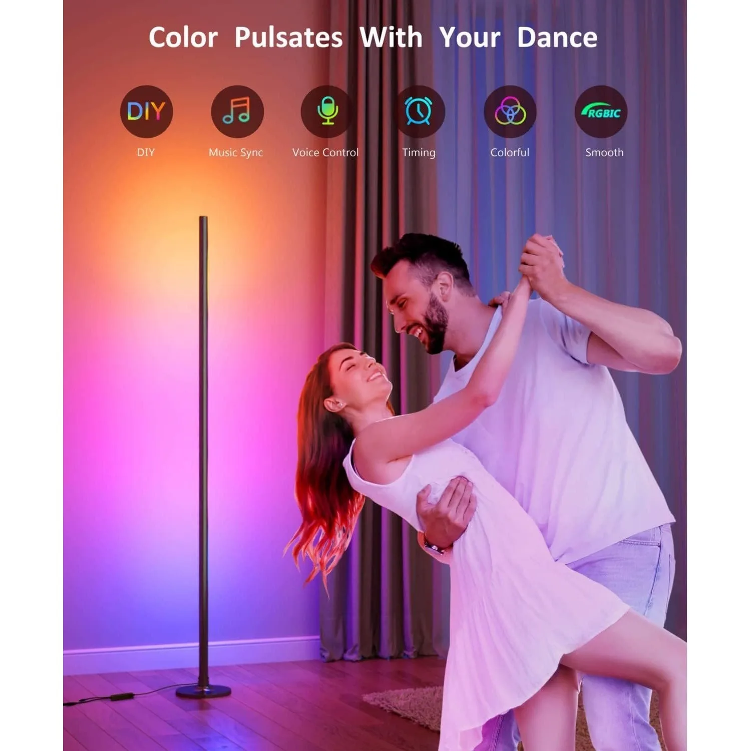 US plug 110-220V Corner Floor Lamp, LED Smart Floor Lamp Compatible with Alexa, Color Changing Ambience Light with Music Sync