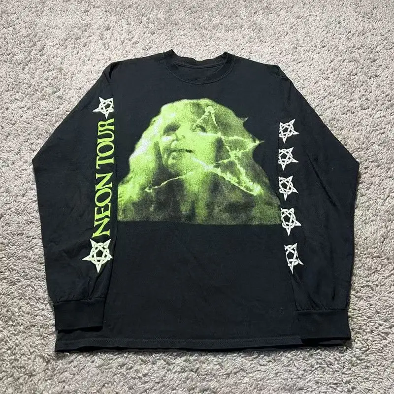 

Y2K Retro Lette Print Casual Harajuku Loose Top Men New American Street Hip-hop Punk Oversized Fashion Long-sleeved Shirt Women