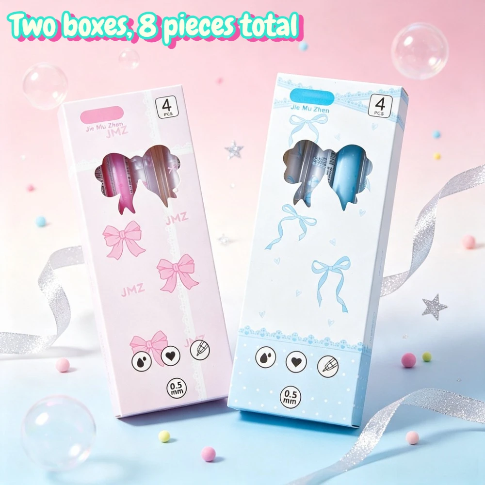 2 Boxes (8 Pens) Butterfly Clip Ballpoint Pens, 0.5mm Smooth Ink, Cute Design, Ideal for Diaries, Notes, Office, Gifts