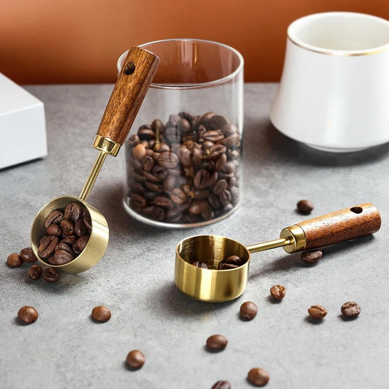 Stainless Steel Coffee Scoop For Ground Coffee, 15Ml Coffee Measuring Scoop With Woodle Handle Coffee Spoons Easy To Use