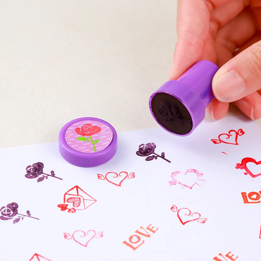 20Pcs Love Heart Stamps Cartoon Mini Self Inking Stamps for Kids Classroom Rewards Valentine Party Favors Crafting Supplies