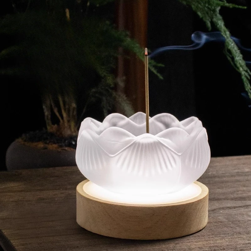Kreativer farbiger glasierter Lotus-Räuchergefäß, Aschsammler-Kerzenhalter aus Sandelholz für den Haushalt, Teezeremonie, Zen-Ornament
