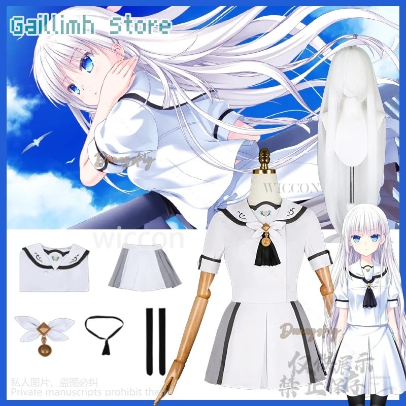

Galgame Summer Pockets 코스프레 Naruse Shiroha Аниме Костюм Желтый Жилет JK Школьная Форма Платье Лолита Парик Джирай Kei Индивидуальный