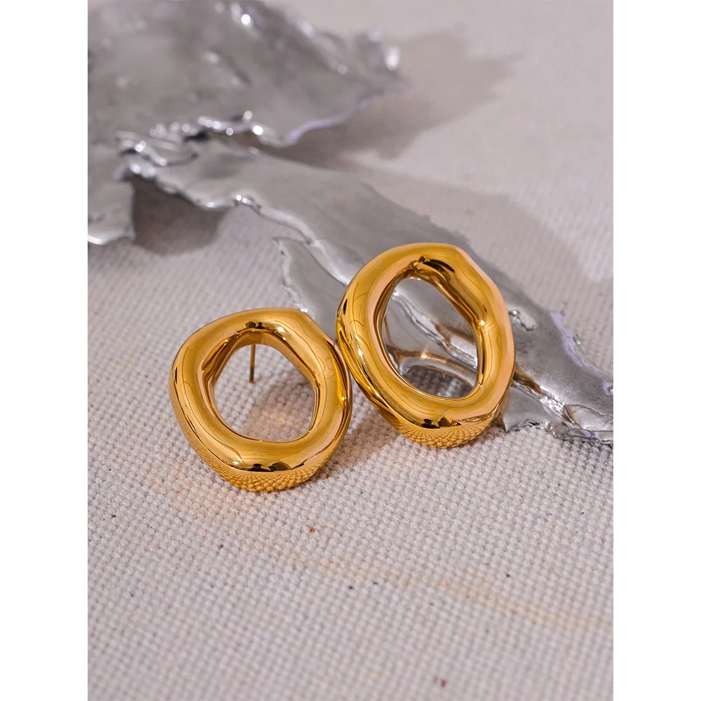 Yhpup Minimalist Geometry Hollow Cast Stainless Steel Waterproof Stud Earrings Fashion Trendy High Quality Jewelry Bijoux