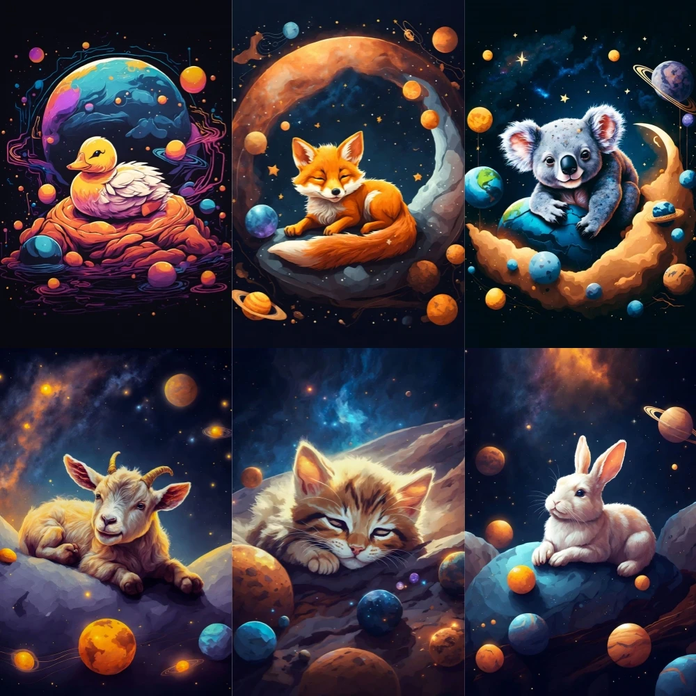 5D Diy Cartoon Art Diamond Painting Animals Exploring Space Full Rhinestone Mosaic Embroidery Cross Stitch Kit Home Decor Gifts