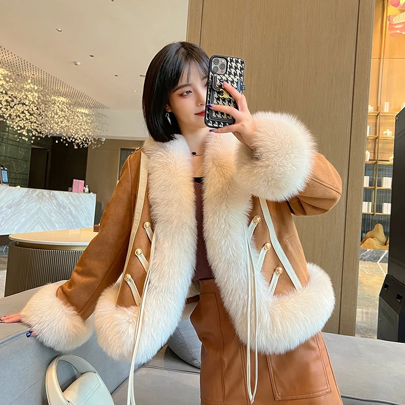 

2023 New Faux Fox Fur Jackets Women's Winter Light Luxury Fox Fur Parkas Coats Ladies Dwon Coats Puffer Parka Jacket