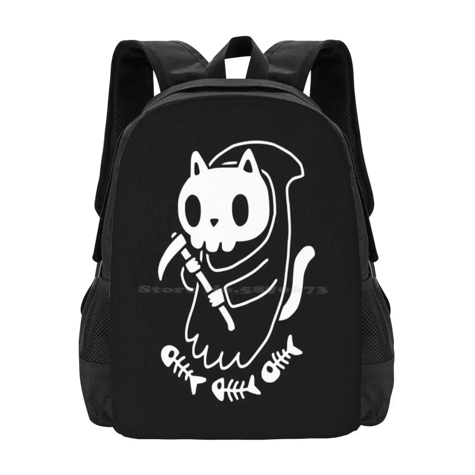 

Reaper Cat Hot Sale Schoolbag Backpack Fashion Bags Cats Death Grim Reaper Skulls Obinsun Scythe Fish Skeleton Dead Fish Bones