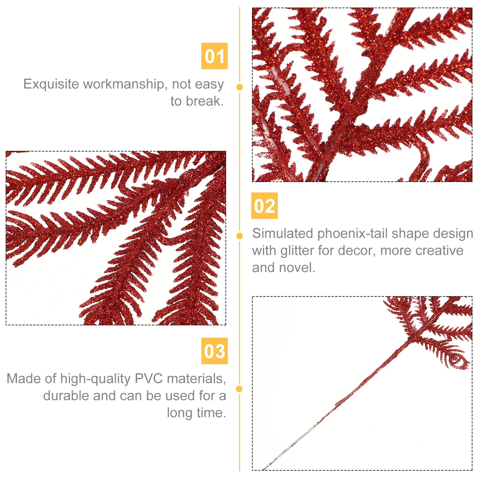 

6Pcs Artificial Simulated Phoenix Tail Christmas Decoration Red Ornament for Tree Wreath Gift Party DIY Craft