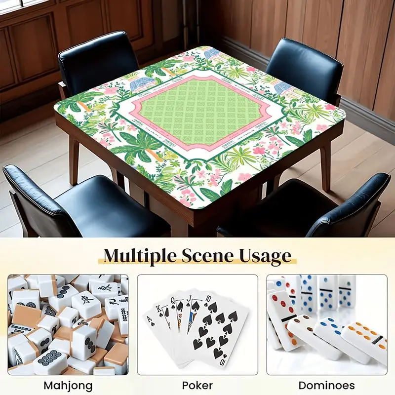VIKAMA Fresh Tropical Floral Mahjong Mat, Non-Slip and Noise-Reducing Square Tablecloth, Mahjong Board Game Home Decor