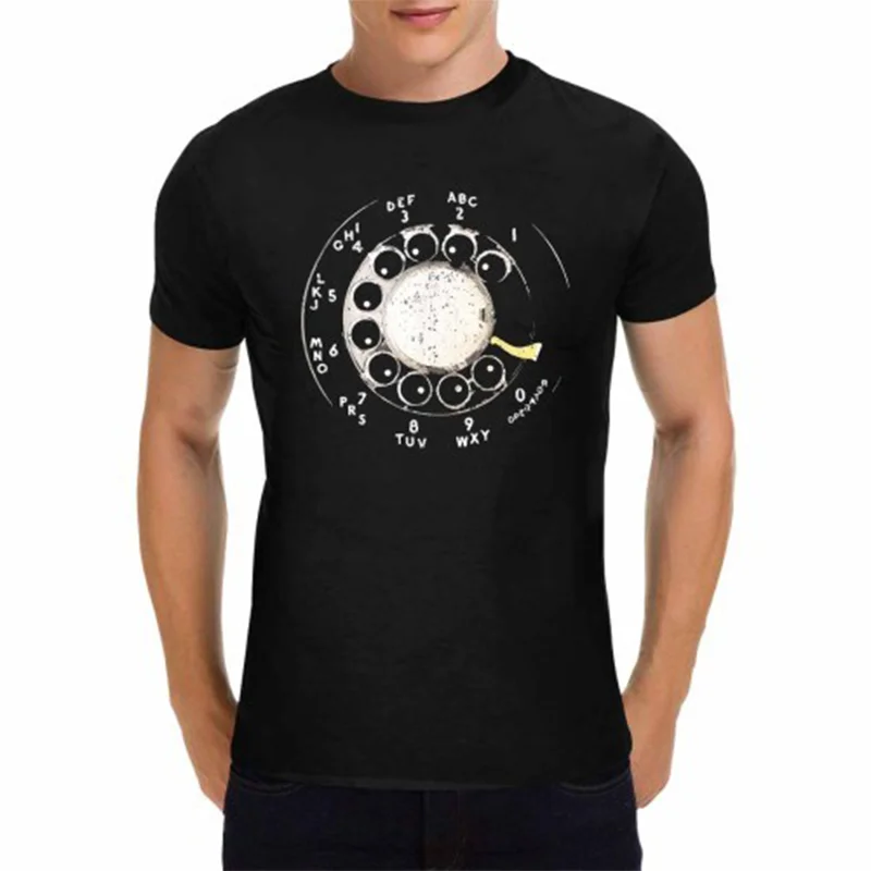 Men's Black Crew Neck T-Shirt Retro Rotary Phone Dial Graphic T-Shirt S-3XL Birthday T-Shirt Gifts for Vintage Lovers WHX 180g