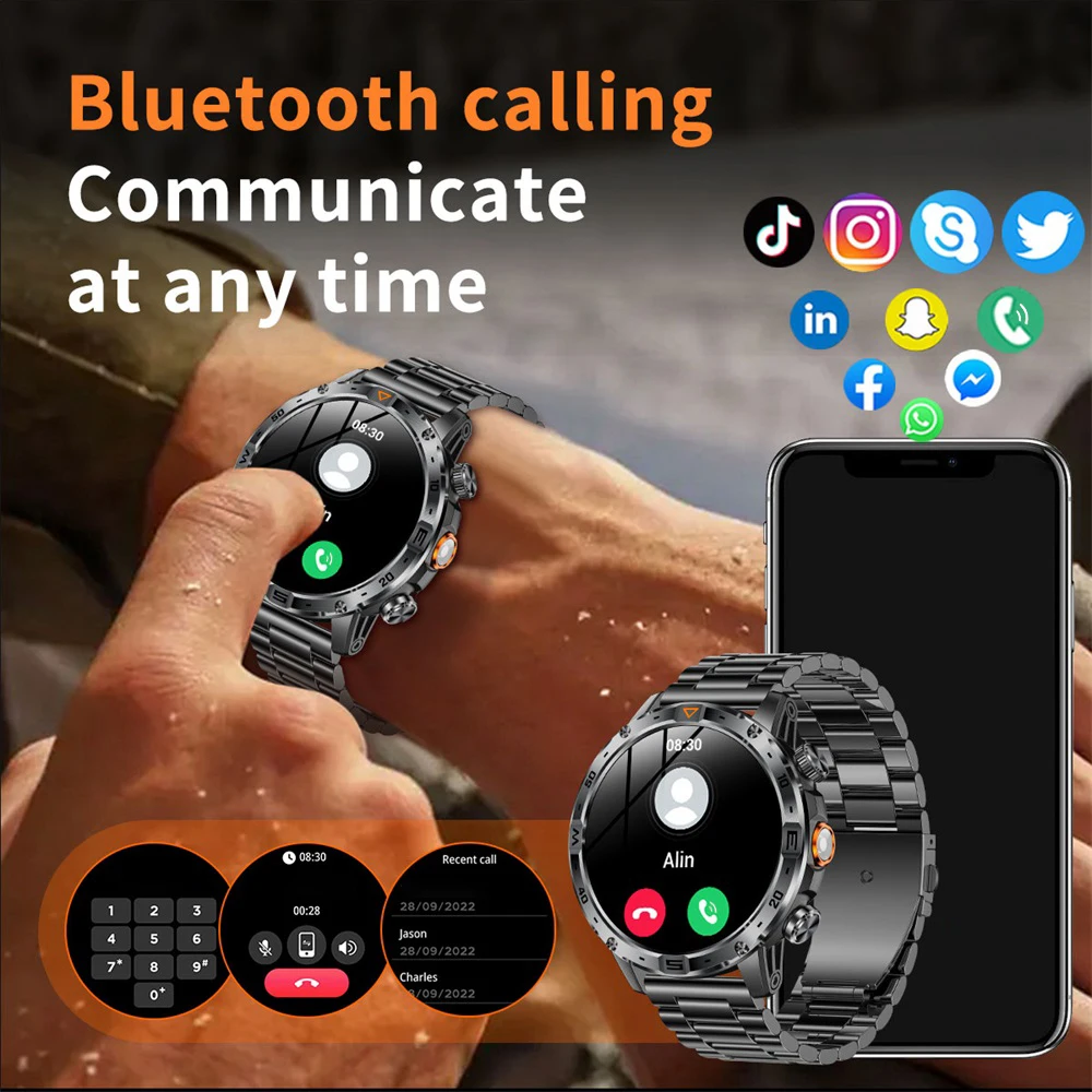 

Newes Outdoor Sports SOS Blue Tooth Call Smart Watch Flashlight Waterproof Health Smartwatch Compass Men Information Reminder