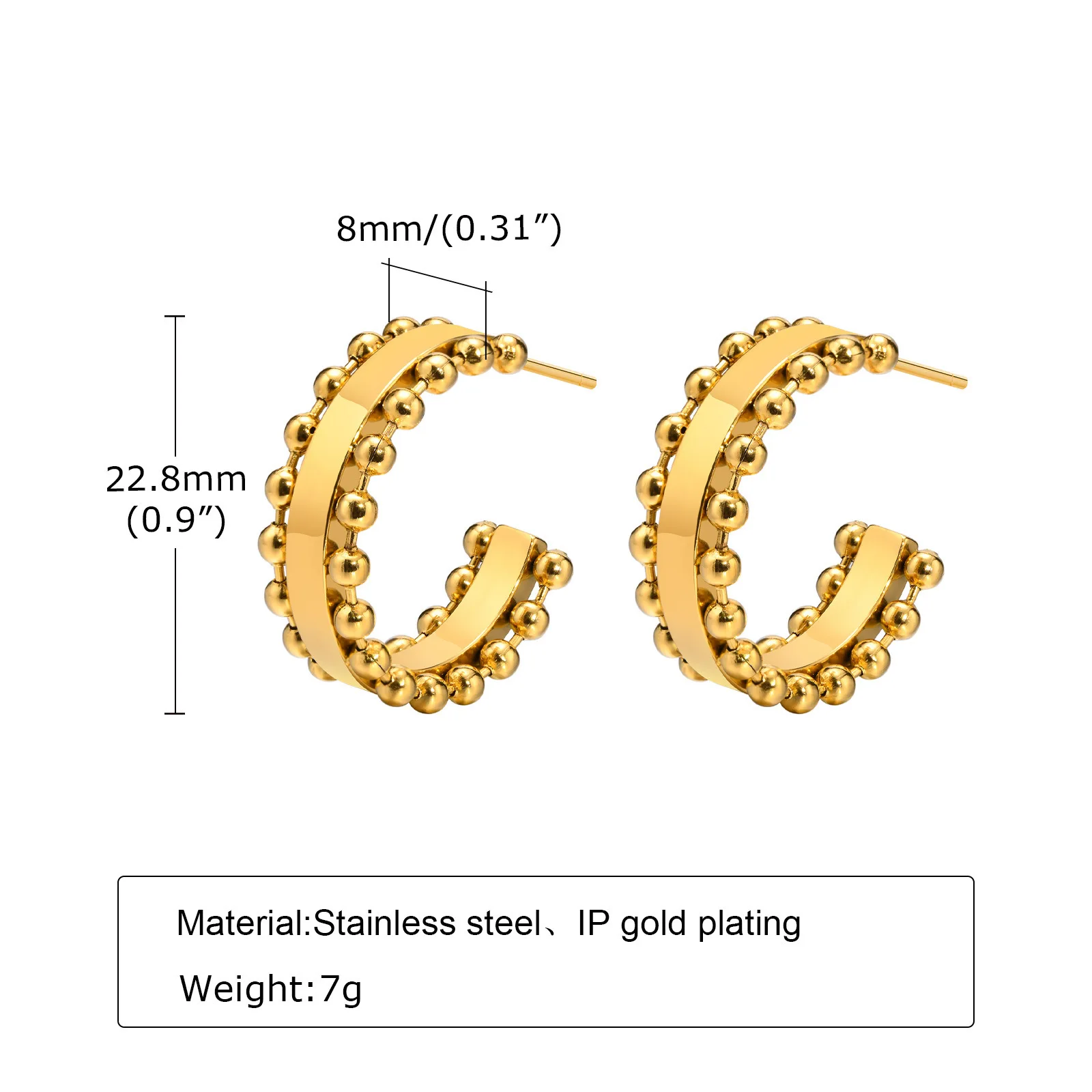 Stainless steel C-hoops Gold Color personalized earrings for women