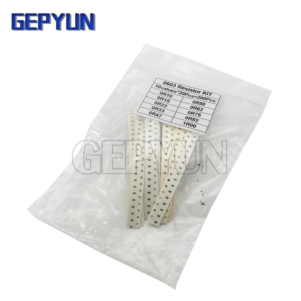 

200pcs/lot 0603 1% resistors assortment kit （0.1ohm-1ohm） 10value x 20pcs SMD resistor Assorted Kit