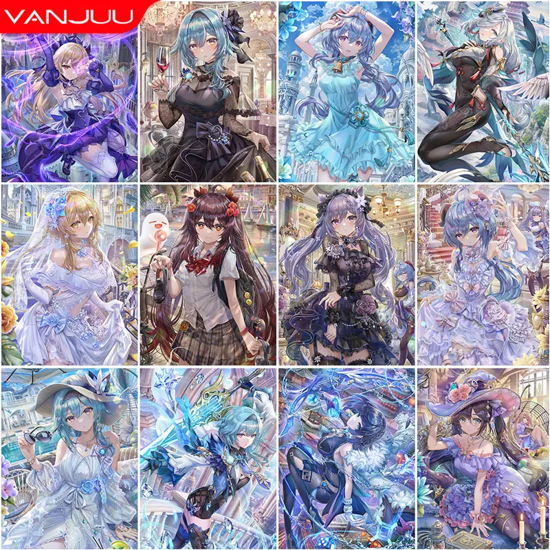 5D DIY Diamond Painting Anime Cartoon Genshin Impact Full Round Diamond Mosaic Diamond Embroidery Kit Rhinestone Home Decoration