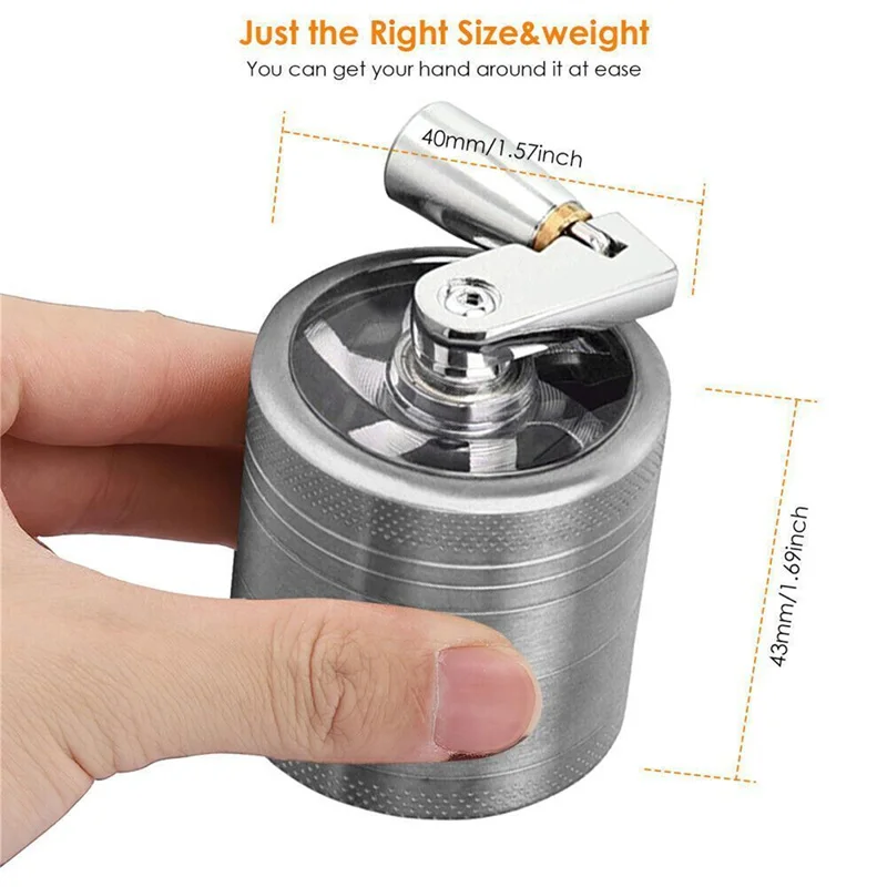 New 4-layer Tobacco Grinder 40MM Manual Metal Zinc Alloy Herbal Herb Mill Spice Crusher Smoke Grinder Crusher Hand Crank Miller
