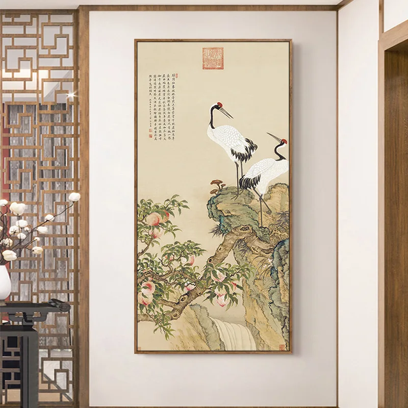 Songhe picture New Chinese style entrance decorative painting Auspicious meaning Flowers and birds Chinese painting