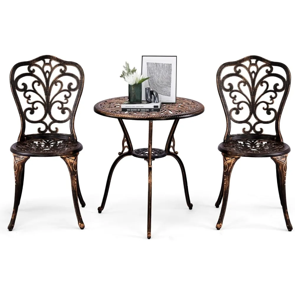 

Patio Table and Chairs Set,Cast Aluminum Outdoor Cafe Table and Chairs,Stability Patio Bistro Sets with Umbrella Hole for Garden