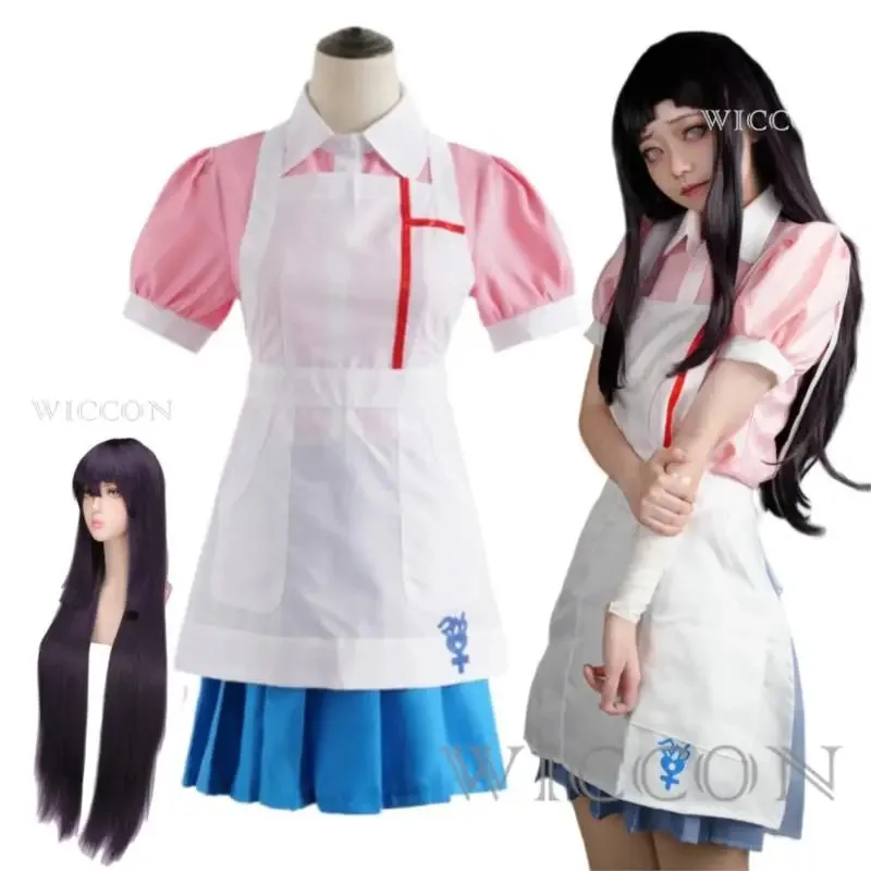 

Anime Danganronpa Cosplay Game Costume Mikan Tsumiki Women Dress Maid Full Set Uniform Halloween Carnival Wig Clothes