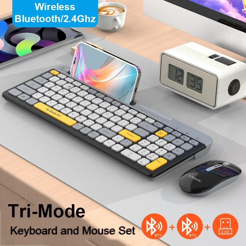 K100 Bluetooth Tri-mode Wireless Keyboard and Mouse Set Bluetooth 2.4G Dual Channel Slim Mice Combo For Desktop Laptop PC Office