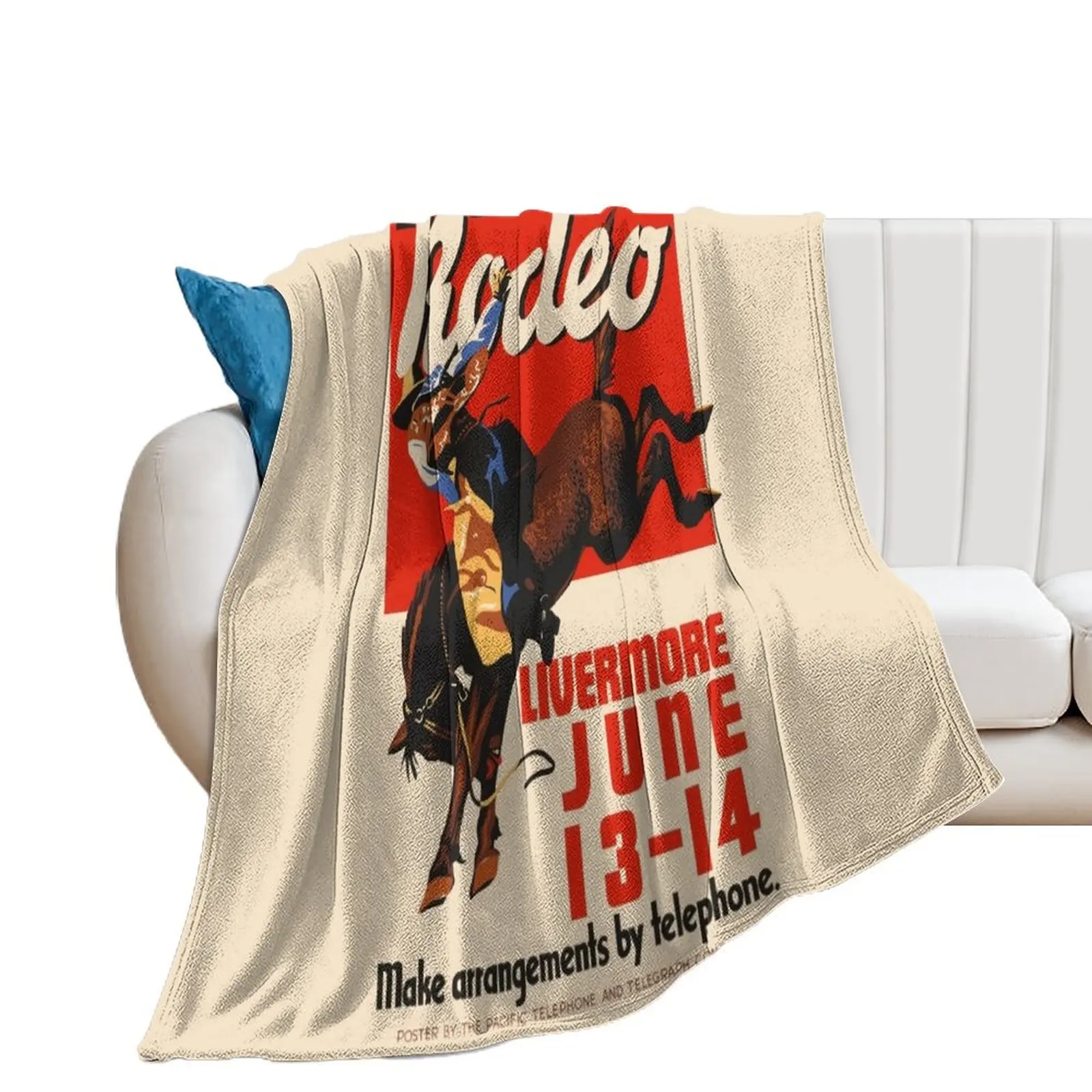 Livermore Rodeo USA Vintage Poster 1933 Throw Blanket blankets ands Sofa Quilt Blankets