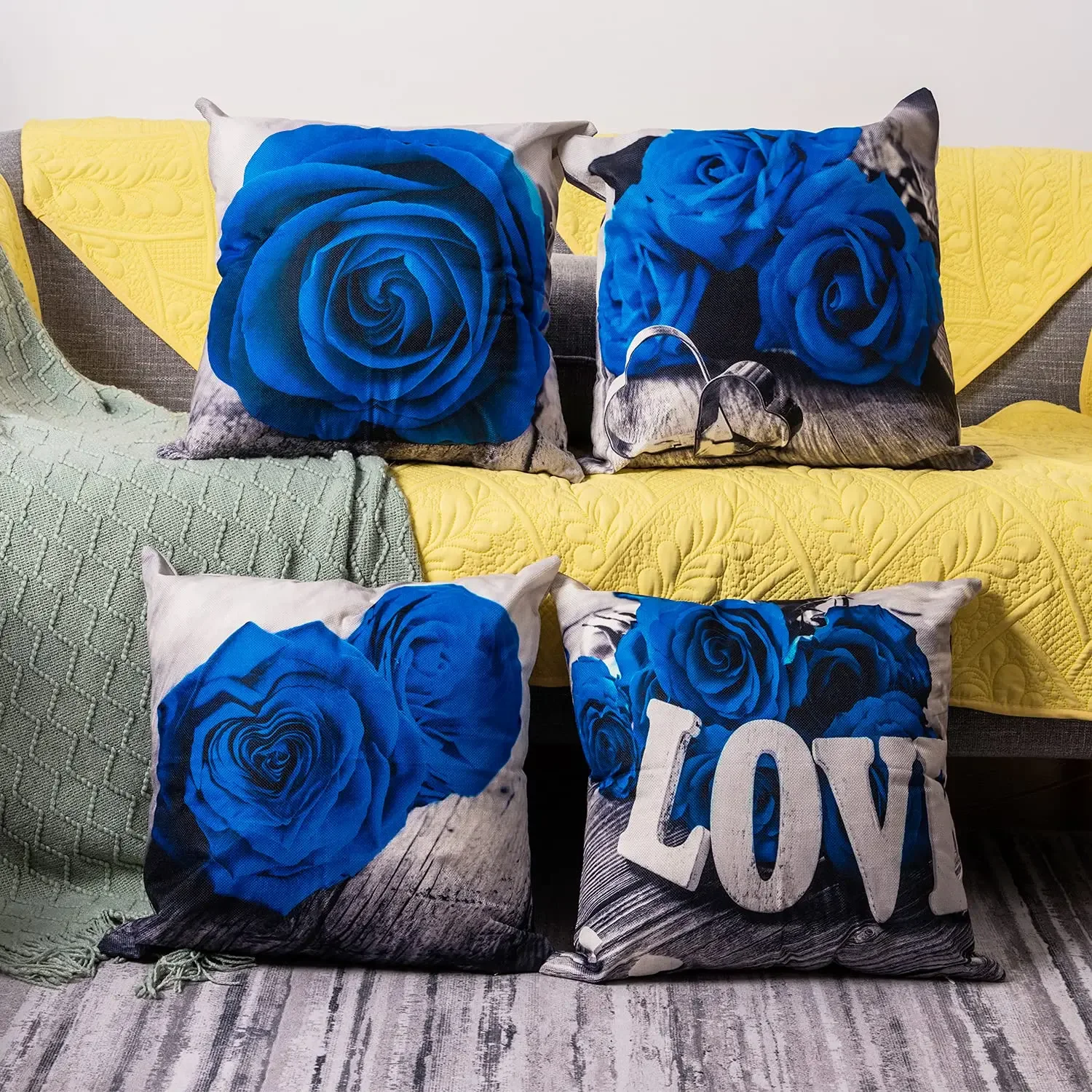 Valentine's day blue rose flower pillowcase sofa cushion cover home improvement can be customized for you 40x40 50x50 60x60