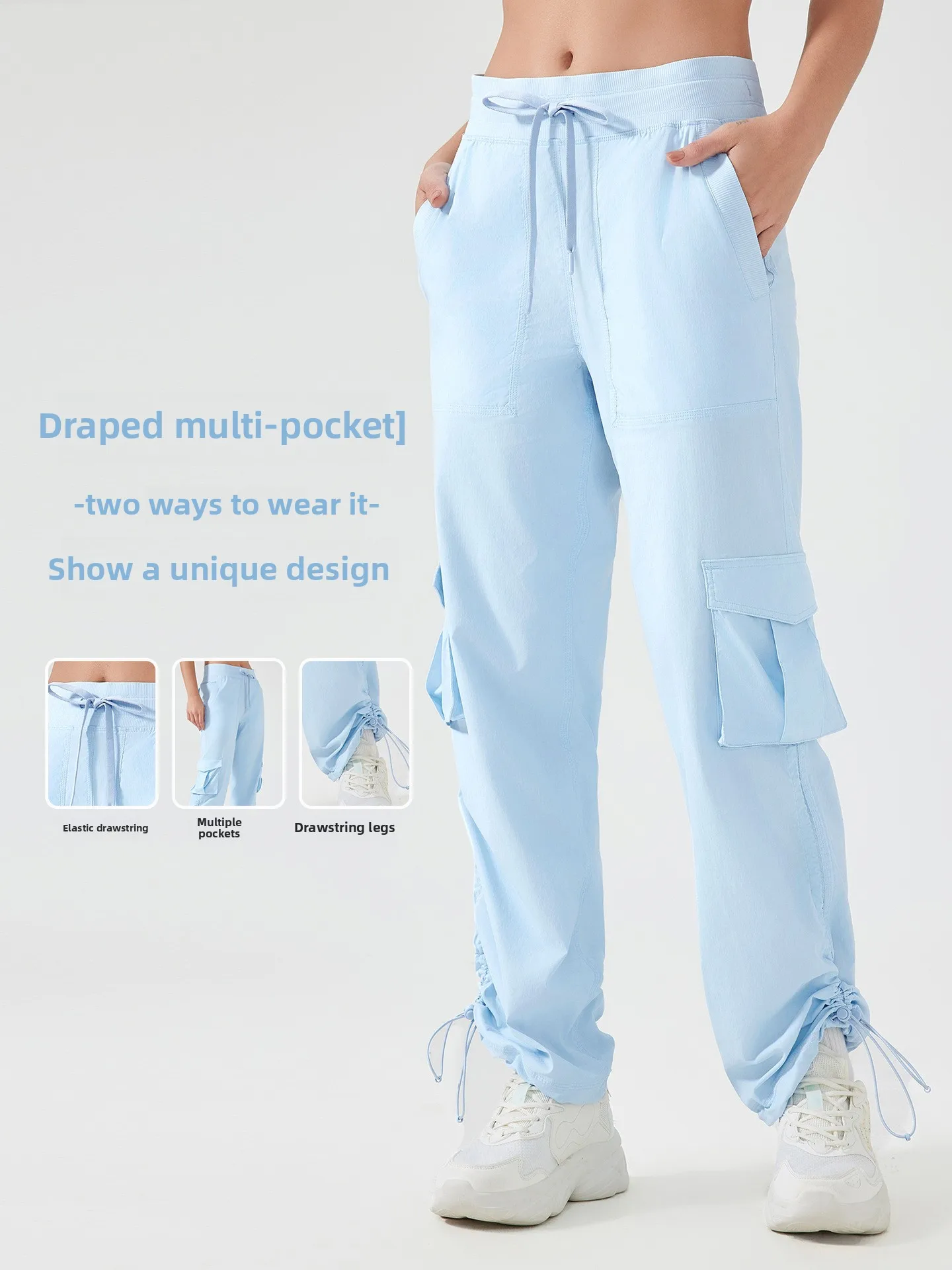 Large Pocket Loose Overalls Girls Outdoor Sports Jogging Tactical Pants Elastic Waist Quick-drying Casual Fitness Work Trousers