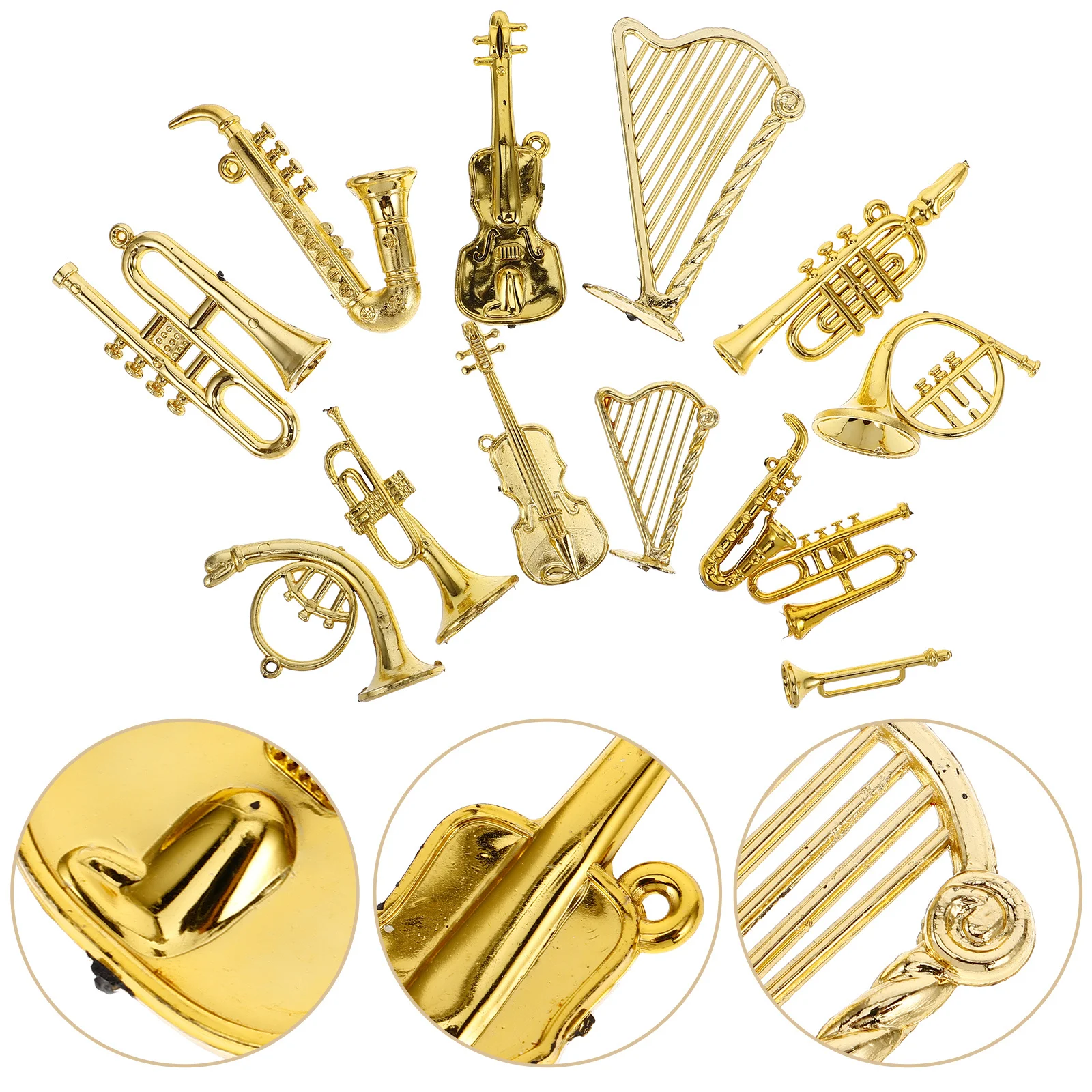 

13Pcs Electroplated Gold Mini Musical Instruments Hanging Ornaments Fine Workmanship Tiny Instrument Set DIY Craft Performance