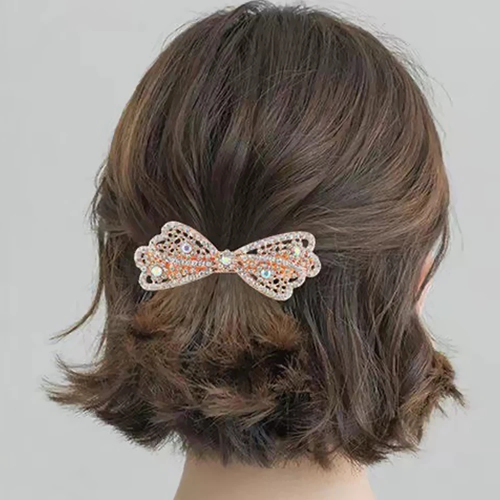 French Style Rhinestone Flower Hair Barrettes Clips Sparkly Glitter Butterfly Metal Spring Hair Clasp For Women Girls Gifts