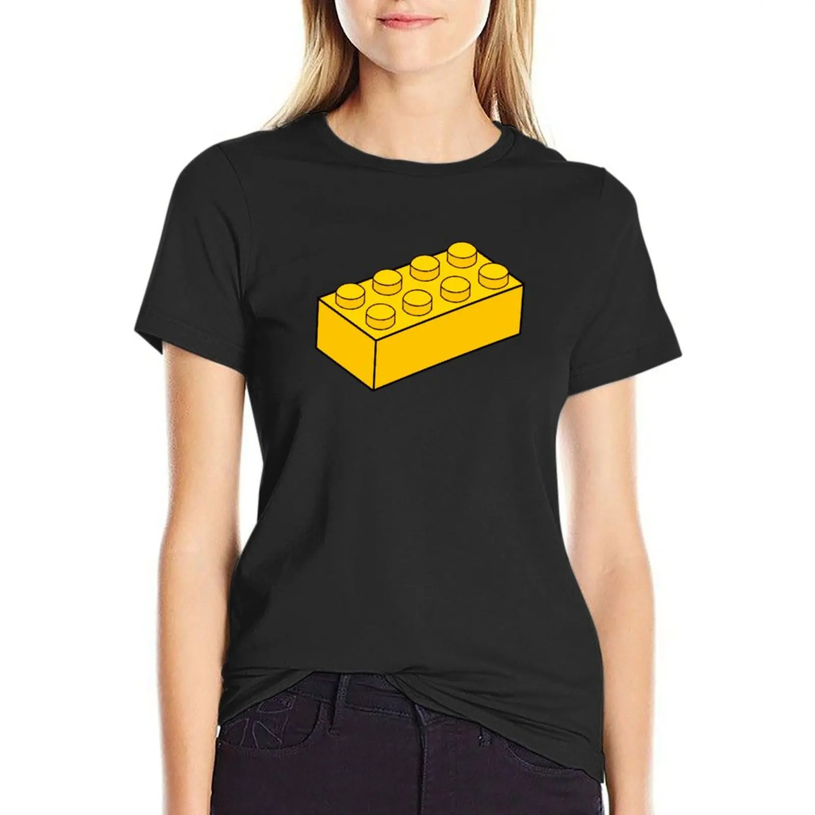 

Yellow toy brick build T-Shirt tops plain anime korean Women's clothes