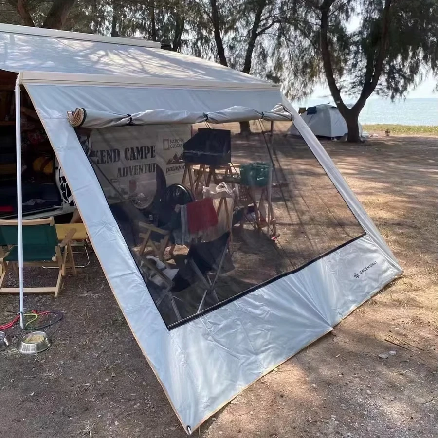 

RV Awning Outdoor Retractable Side Awning W2.5*H2.2 Silvery Mesh Sunscreen Motorhome Camper Trailer Awning