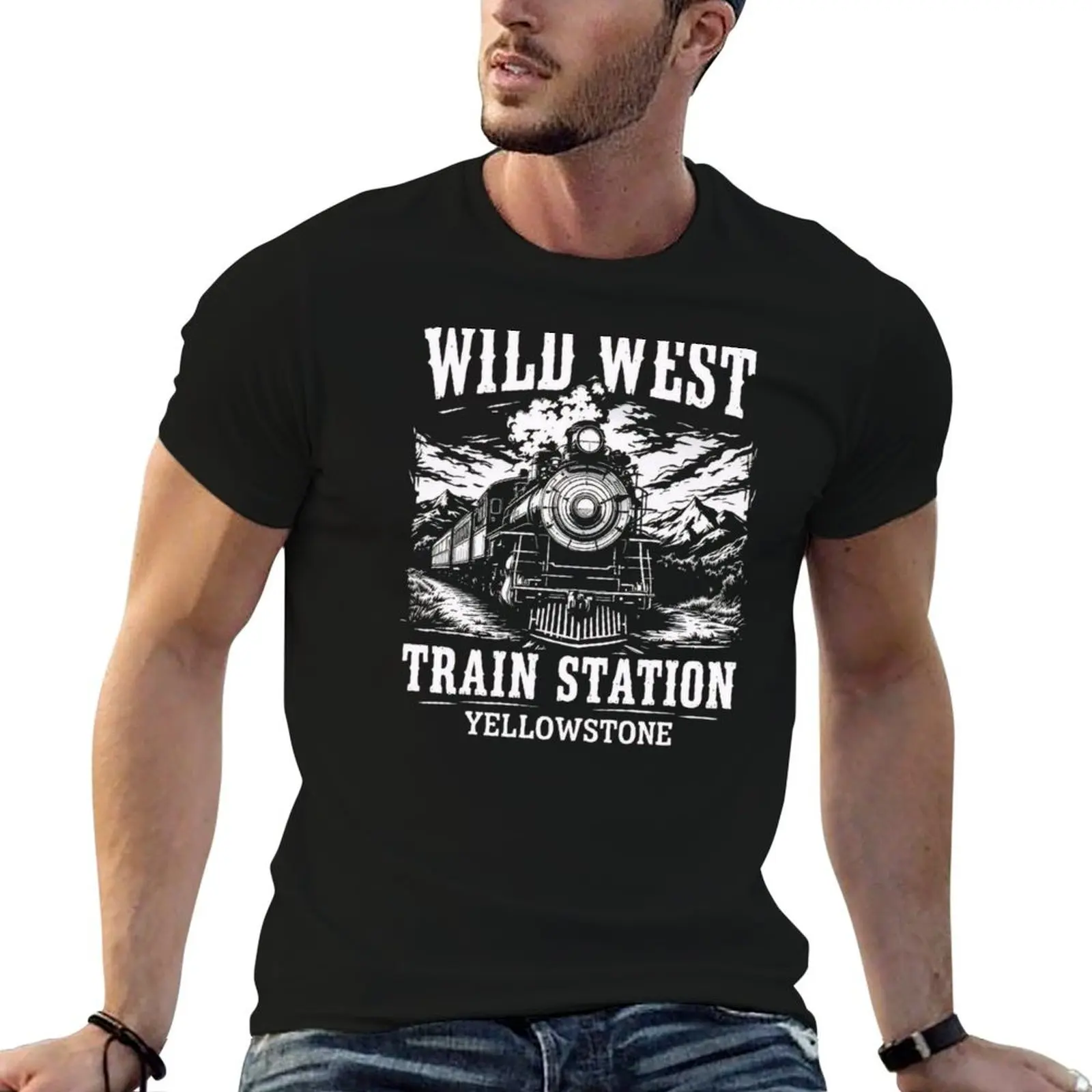 

Wild West Train Station Yellowstone T-Shirt cotton t shirt pack man graphic t shirt T-Shirt