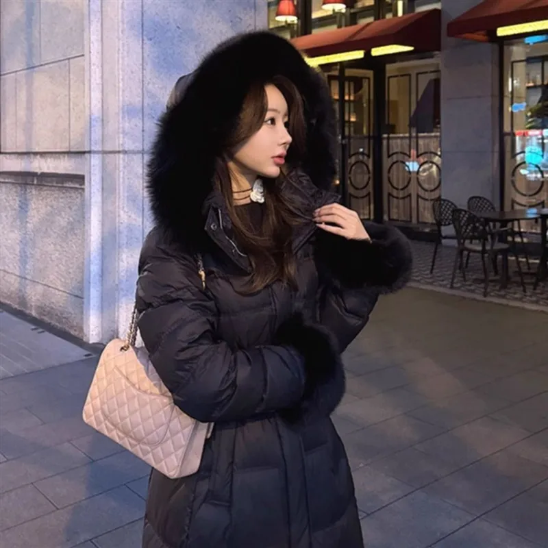 

Длинное пуховое женское хлопковое пальто с хутряным воротником и капюшоном Jaet, теплое весеннее новое повседневное свободное пальто Sle Sve Design