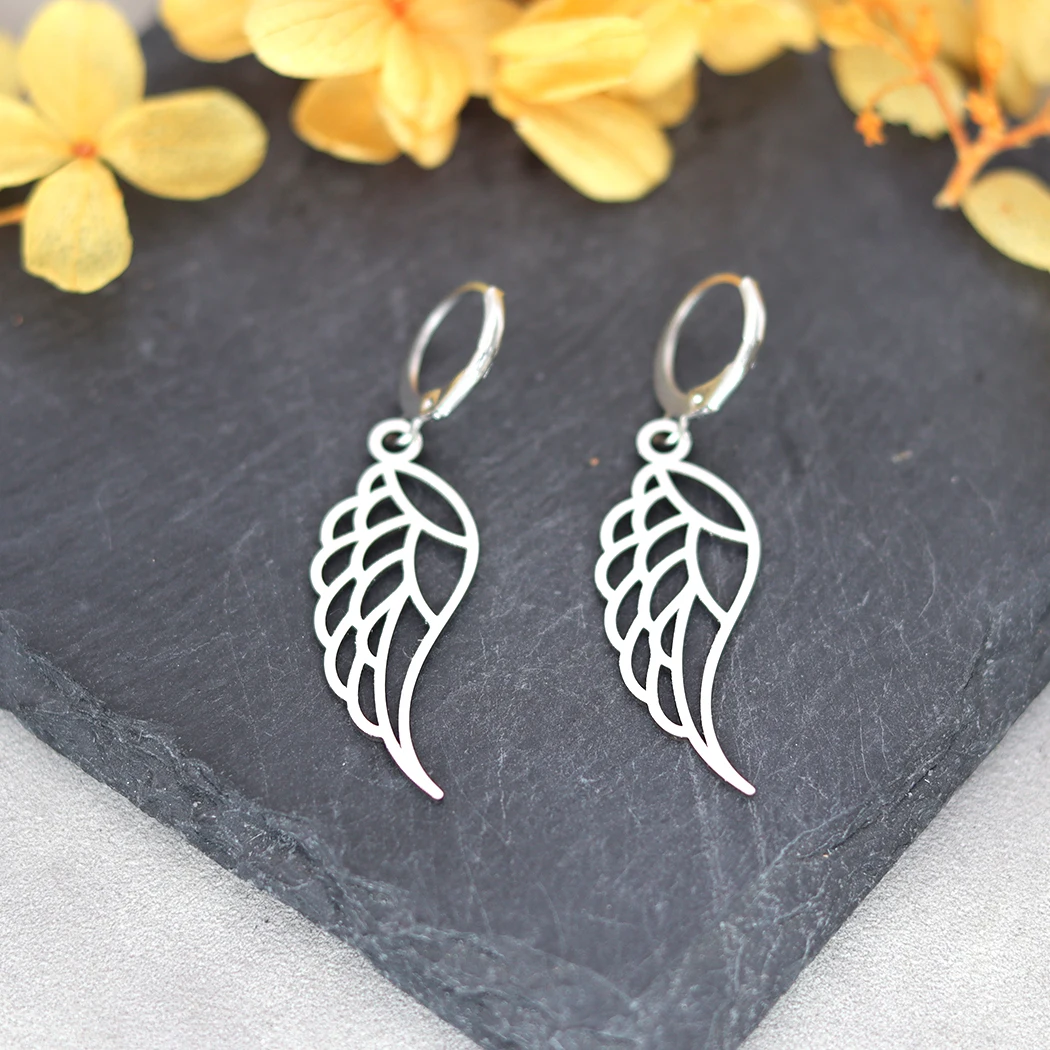 Kinitial Cute Angel Wings Drop Earrings For Women Stainless Steel Jewelry Vintage Simple Earring