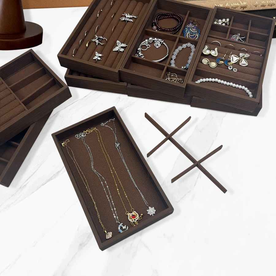 قطعة واحدة، صندوق مجوهرات بنمط خشب الجوز، صينية مجوهرات، مناسبة لتخزين القلائد والخواتم والأقراط وترصيع الأذن #6